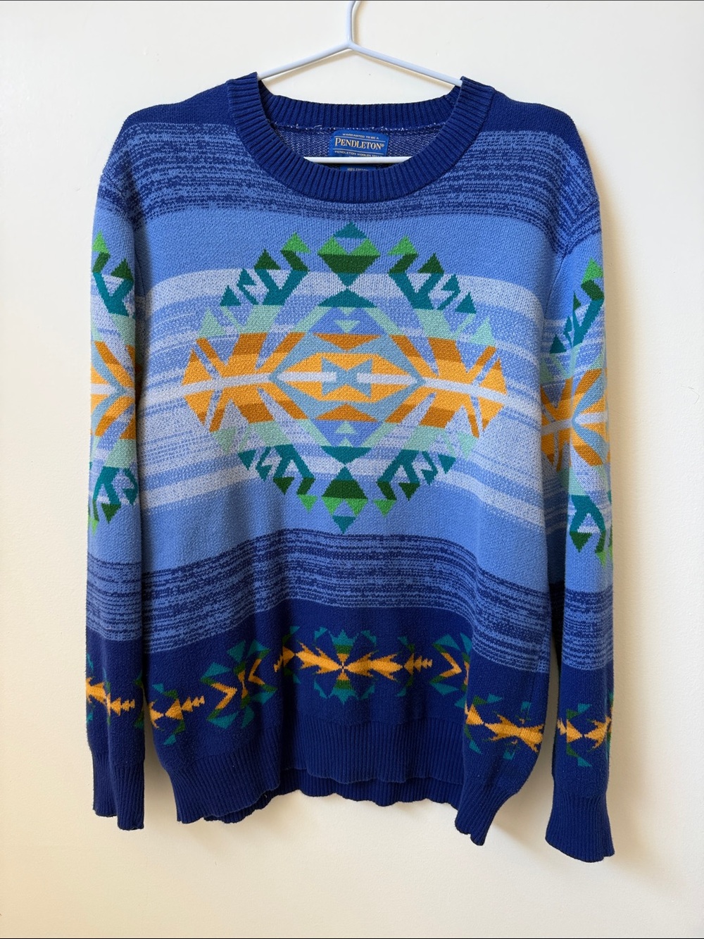 Pendleton Aztec southwestern cotton crew knit sweater oversized fit